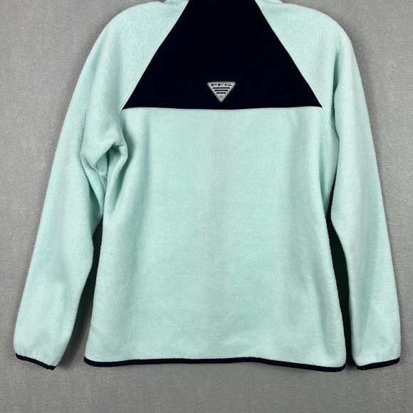 Columbia Full Zip Fleece Jacket Small PFG Green Blue Colorblock W Pockets cozy - Picture 12 of 13